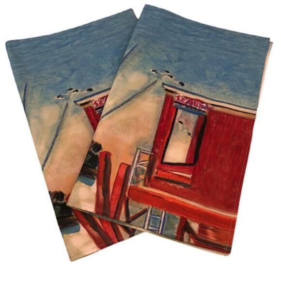 Betsy Drake Place Mats Set of 2 Sea Town Seagulls Fishing Village Fishing Ships - Picture 3 of 10